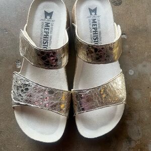 Mephisto Gold and Silver Textured Sandals